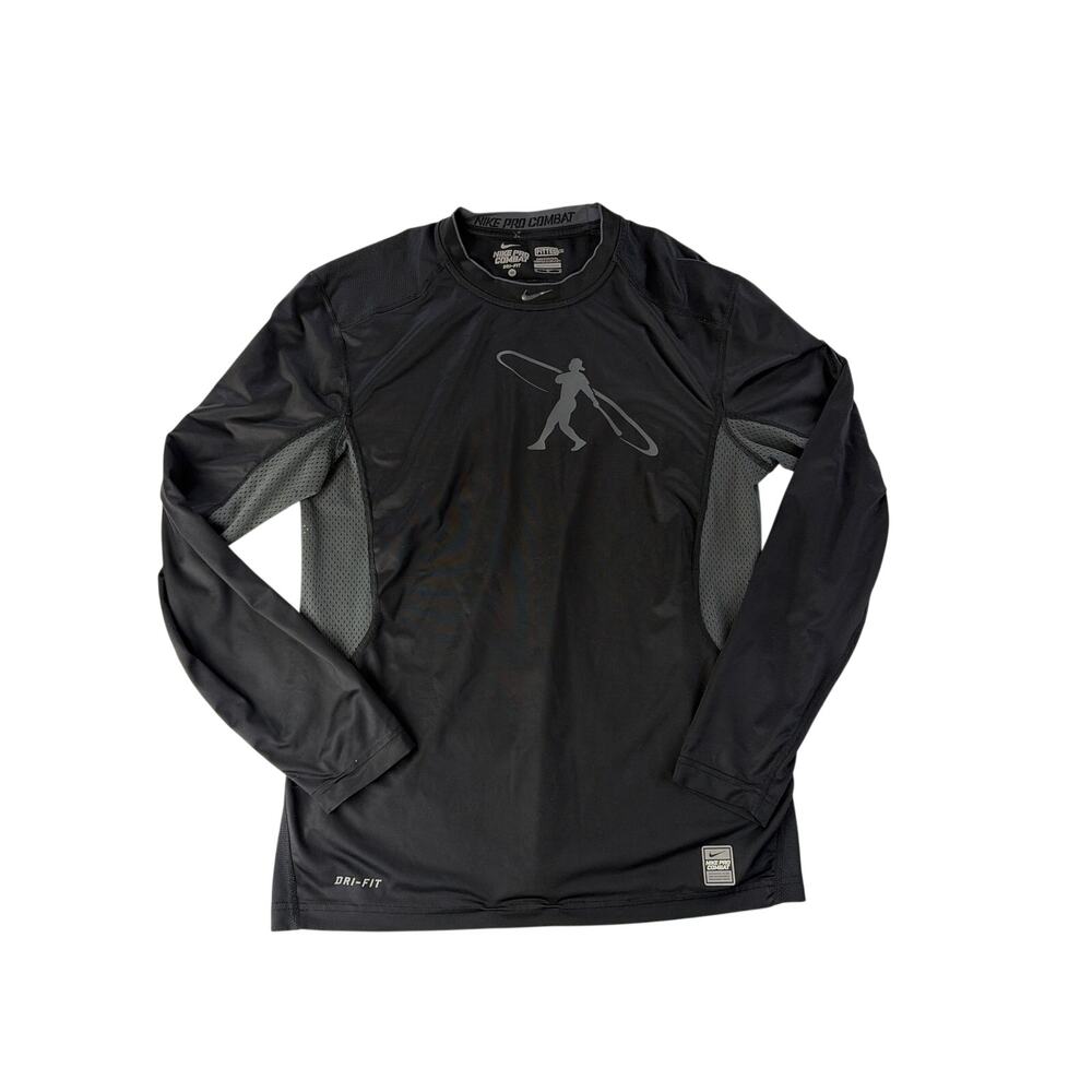 Nike Pro Combat Mens Long Sleeve Shirt Medium Fitted Black Base Layer Baseball